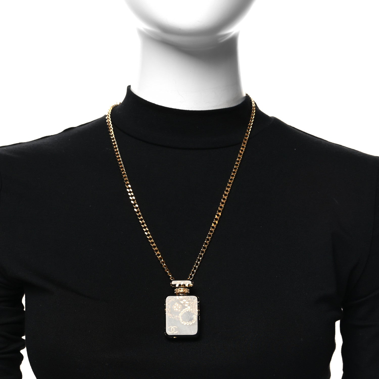Chanel Resin CC Perfume Bottle Necklace Black Gold 1599205