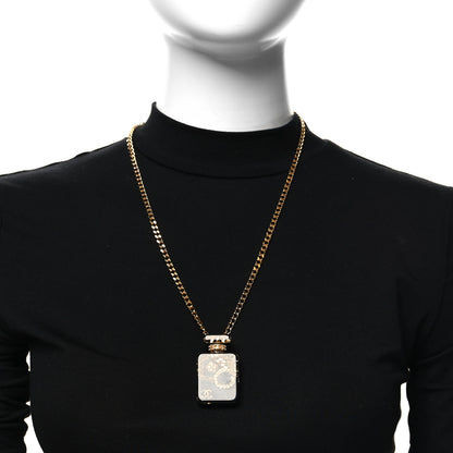 Chanel Resin CC Perfume Bottle Necklace Black Gold 2 of 5