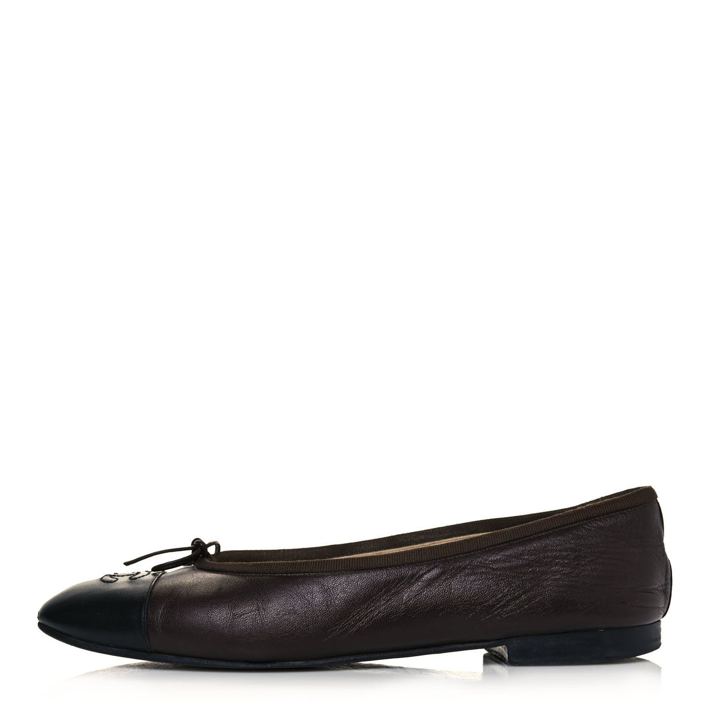 Lambskin Cap Toe Ballerina Flats 39.5 Black Brown