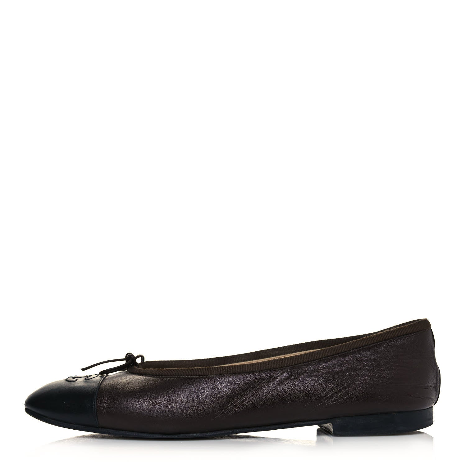Chanel Lambskin Cap Toe Ballerina Flats 39.5 Black Brown 1 of 13