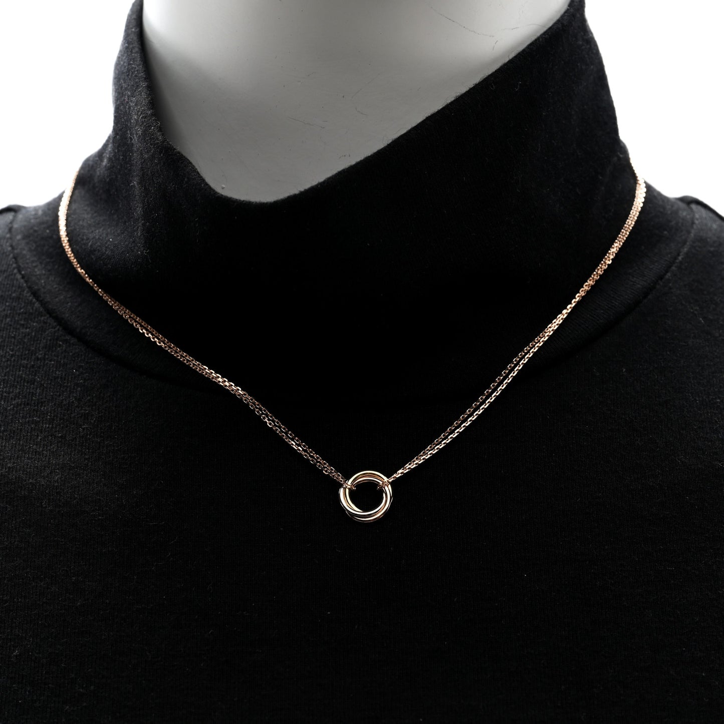 18K Pink Yellow White Gold Trinity Double Chain Pendant Necklace