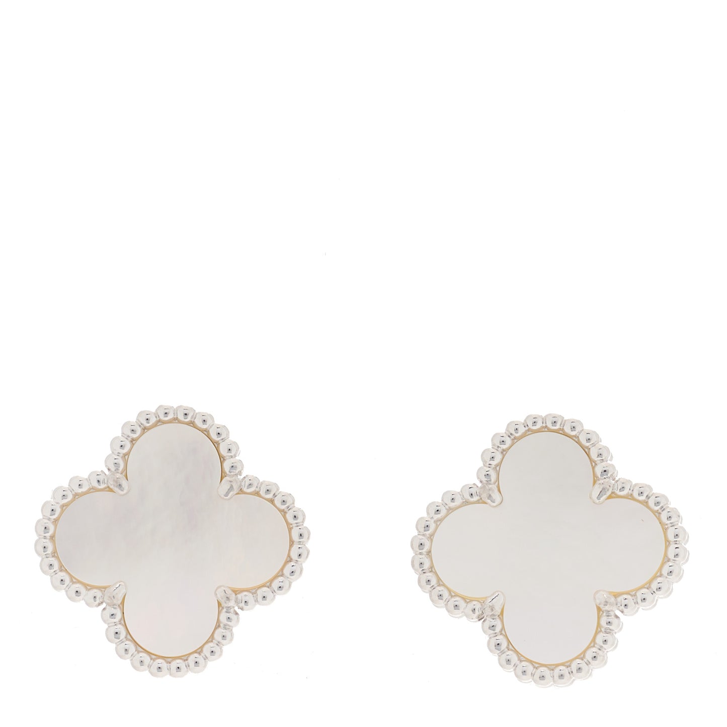 18K White Gold Mother of Pearl Vintage Alhambra Earrings