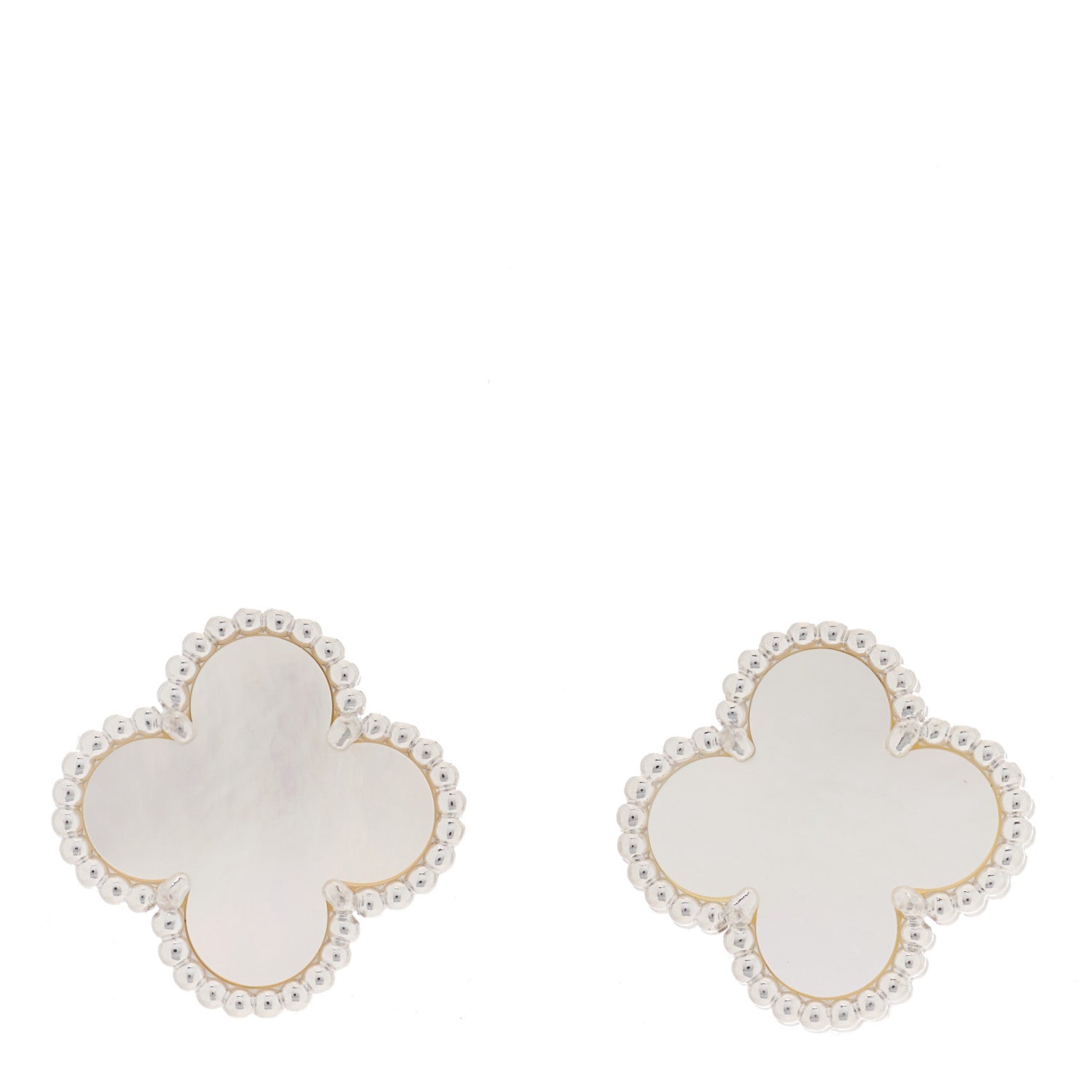 Van Cleef & Arpels 18K White Gold Mother of Pearl Vintage Alhambra Earrings 1 of 3