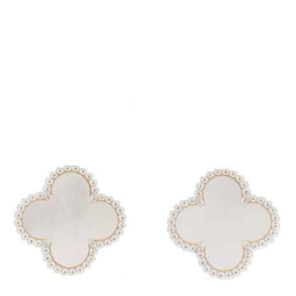 Van Cleef & Arpels 18K White Gold Mother of Pearl Vintage Alhambra Earrings 1 of 3