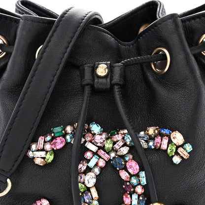 Chanel Lambskin Calfskin Quilted Mini Strass Mania Drawstring Bucket Bag Black 8 of 13