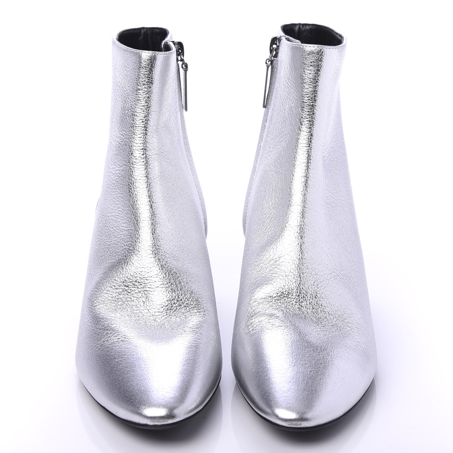 Saint Laurent Metallic Calfskin Loulou 50 Ankle Booties 37.5 Silver 2 of 8