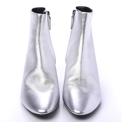 Saint Laurent Metallic Calfskin Loulou 50 Ankle Booties 37.5 Silver 2 of 8