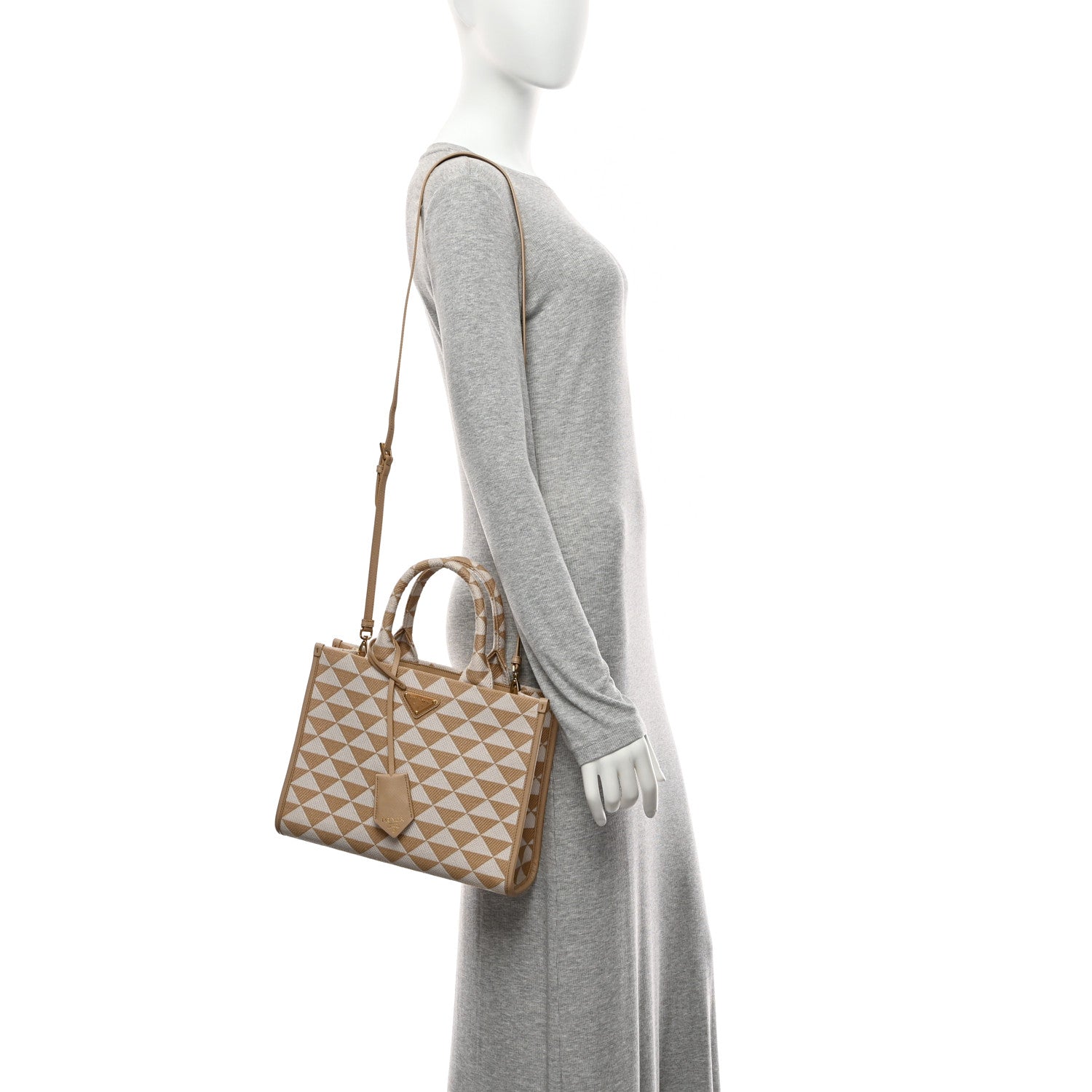 Prada Jacquard Saffiano Triangolo Symbole Embroidered Small Tote Corda Talco 2 of 10