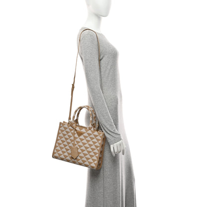 Prada Jacquard Saffiano Triangolo Symbole Embroidered Small Tote Corda Talco 2 of 10