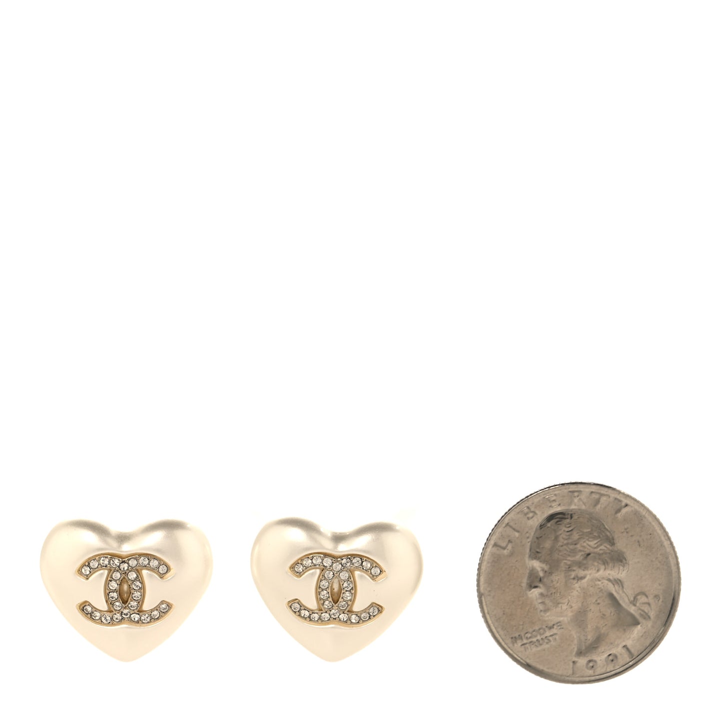Pearl Crystal CC Heart Earrings Gold
