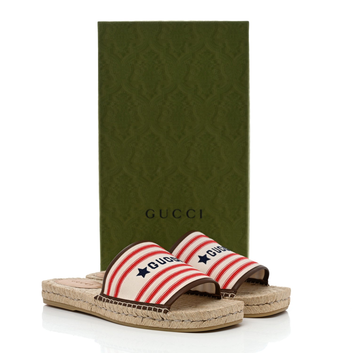 Gucci Canvas Miro Soft Calfskin Striped Mens Espadrille Flat Slide Sandals 10 Greggio Brown Sugar 9 of 9