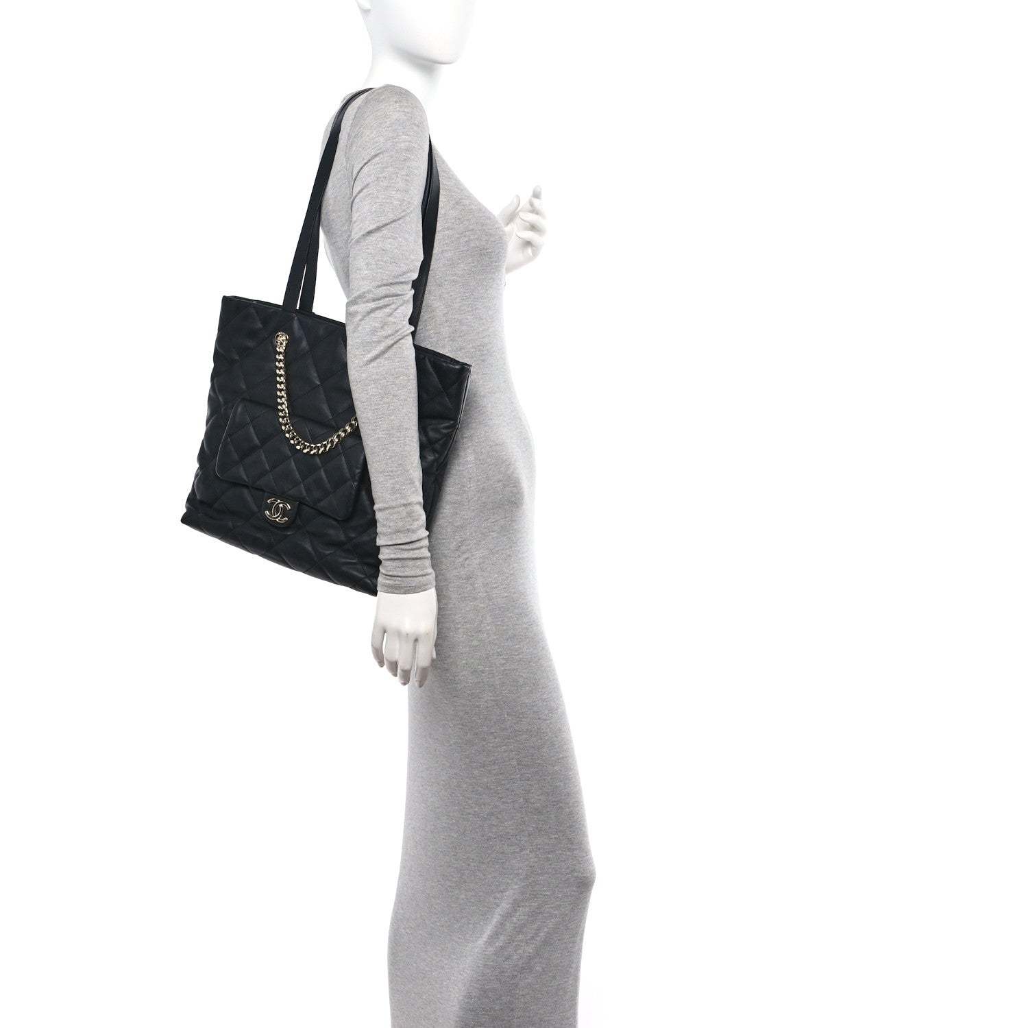 Chanel Calfskin Quilted Pocket Shopping Tote Black 3 of 10