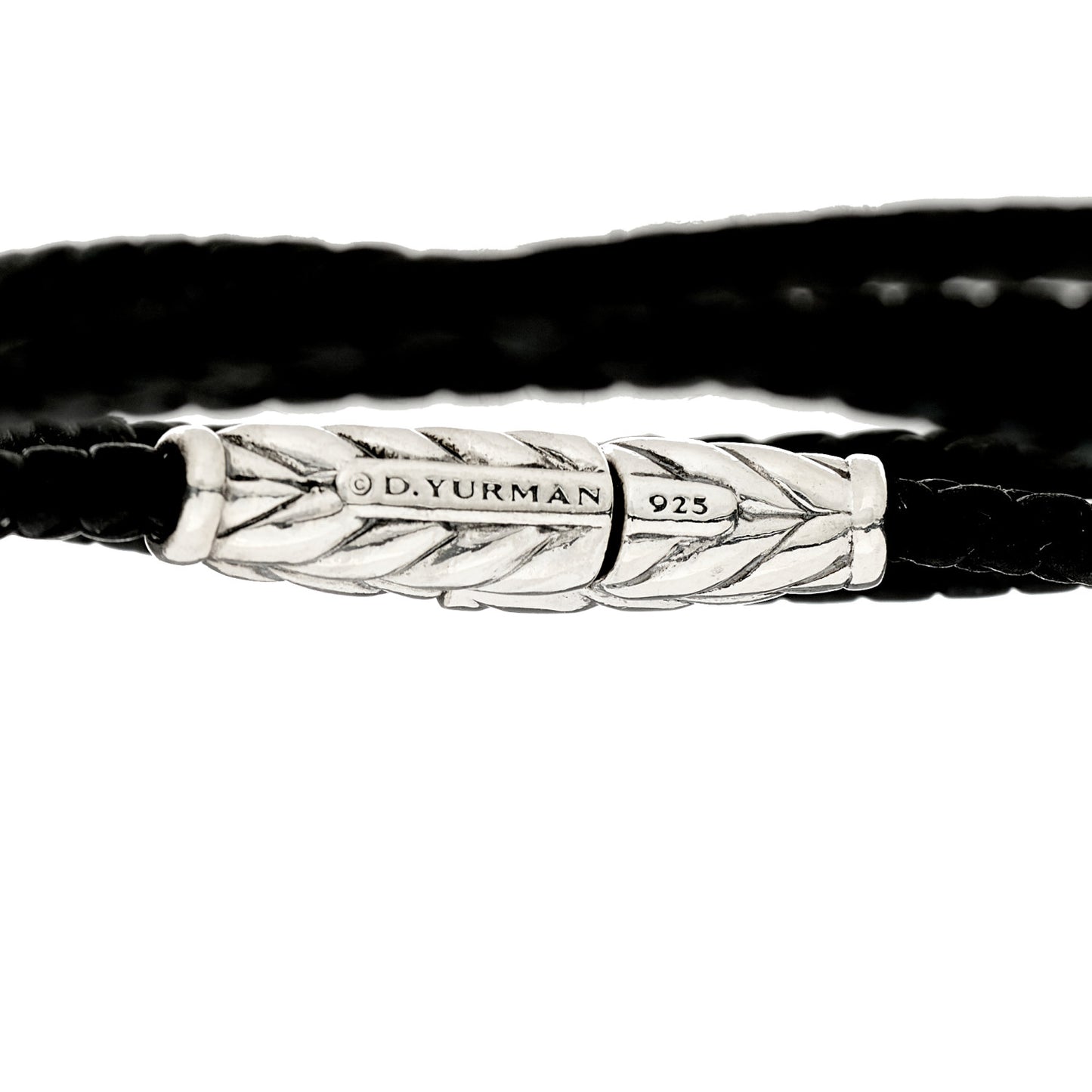 Sterling Silver Leather Mens Chevron Triple-Wrap Bracelet Black