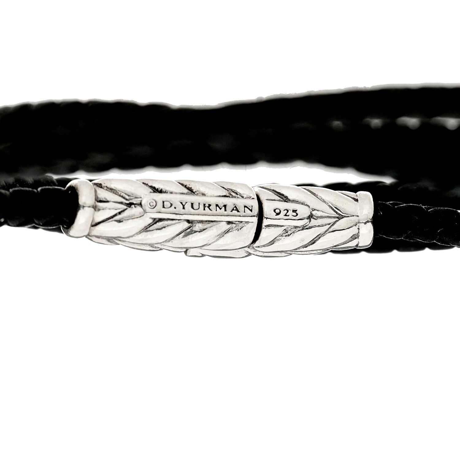 David Yurman Sterling Silver Leather Mens Chevron Triple-Wrap Bracelet Black 3 of 3