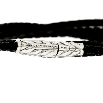 David Yurman Sterling Silver Leather Mens Chevron Triple-Wrap Bracelet Black 3 of 3