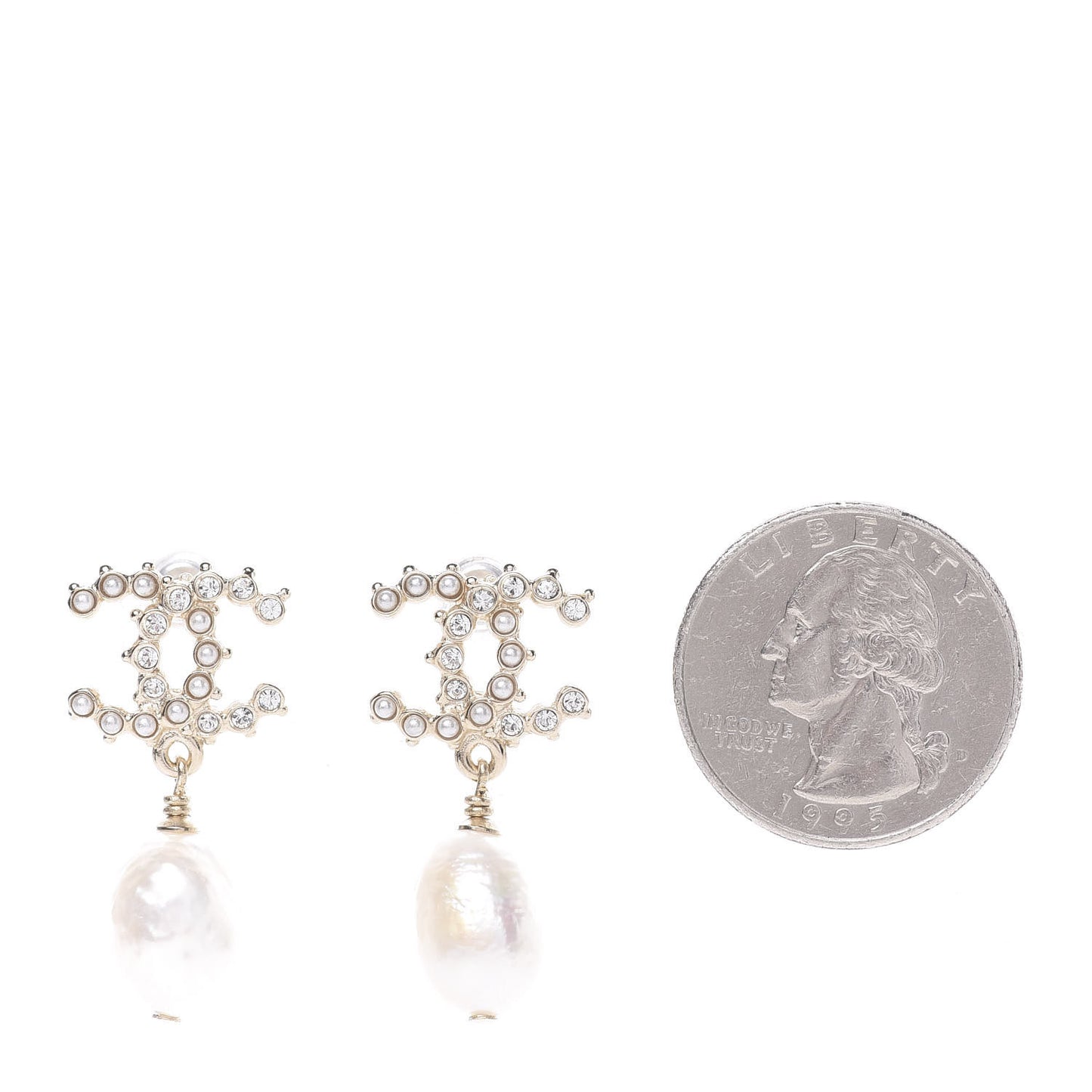 Crystal Pearl CC Drop Earrings Gold