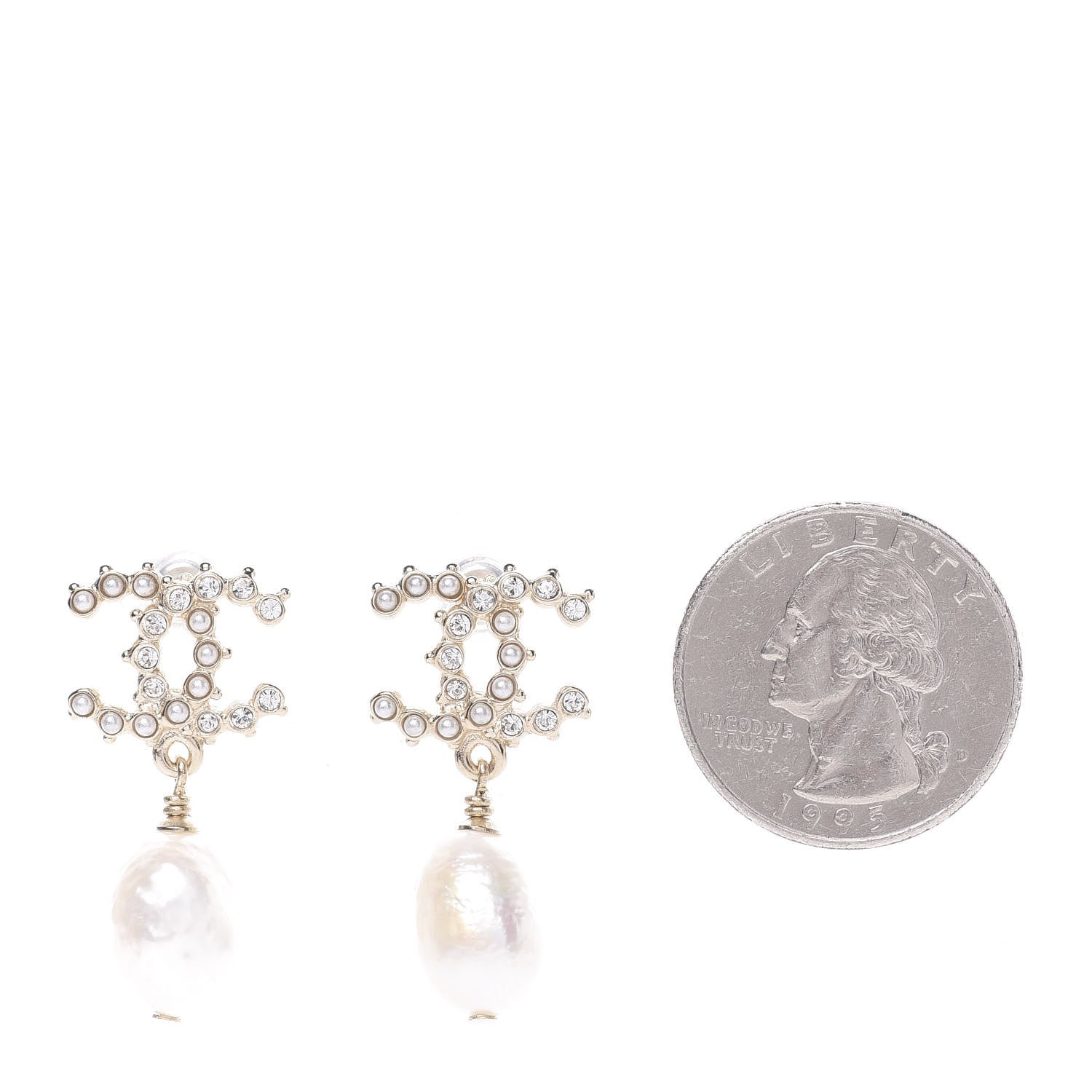 Chanel Crystal Pearl CC Drop Earrings Gold 2 of 5