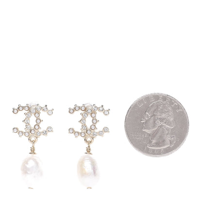 Chanel Crystal Pearl CC Drop Earrings Gold 2 of 5