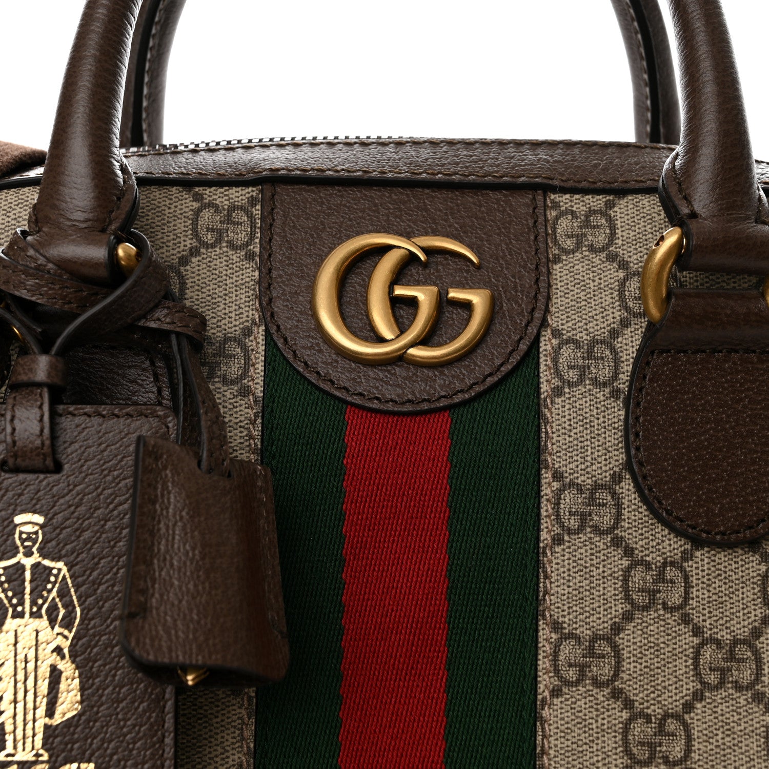 Gucci GG Supreme Monogram Textured Dollar Calfskin Web Small Ophidia Savoy Bowling Tote Beige Ebony New Acero 9 of 13
