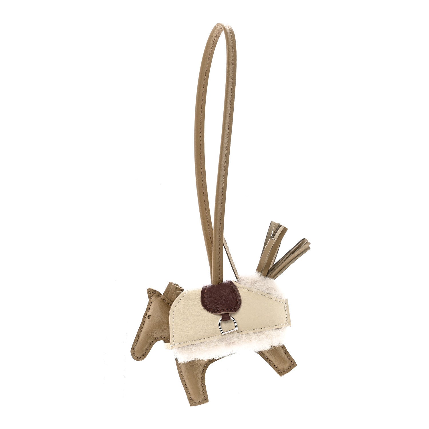 Hermes Milo Lambskin Merinos Wool Grigri Rodeo Robeo Plush Bag Charm PM Beige Marfa Terre Craie Ecru 1 of 4