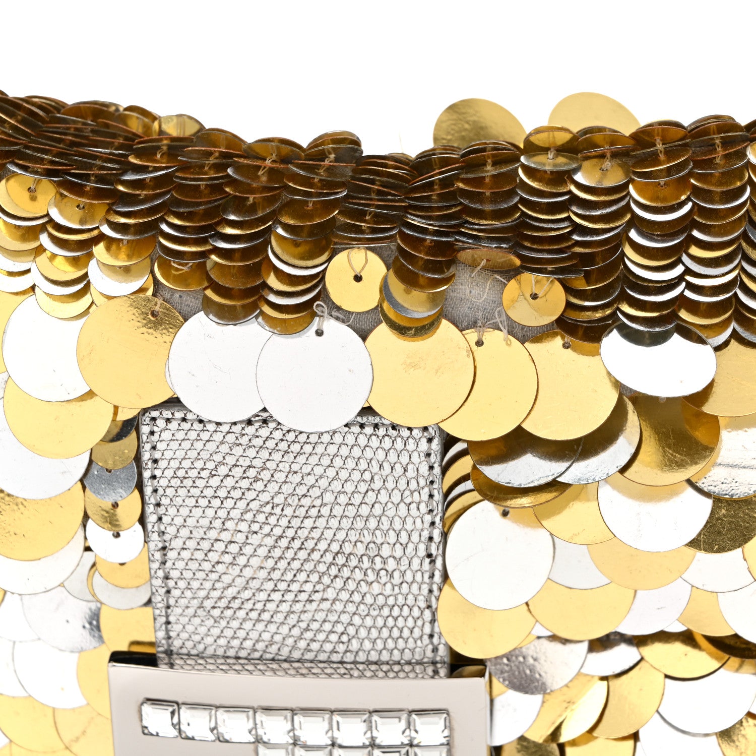 Fendi Sequin Lizard Crystal Baguette Silver Gold 10 of 10