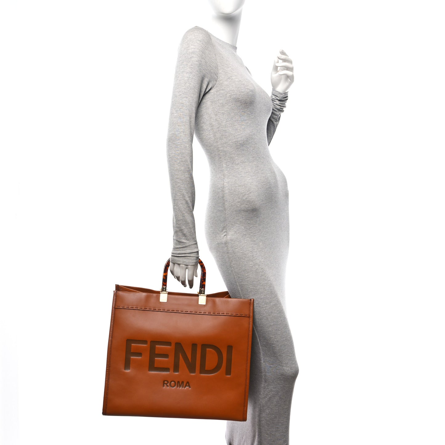 Vitello King Plexiglass Large Fendi Sunshine Shopper Tote Cuoio