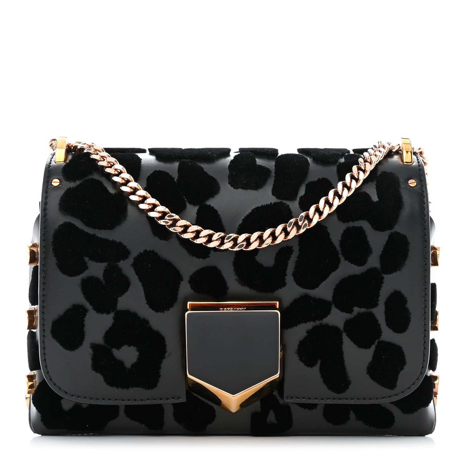 Jimmy Choo Calfskin Leopard Lockett Petite Shoulder Bag Black 1 of 10