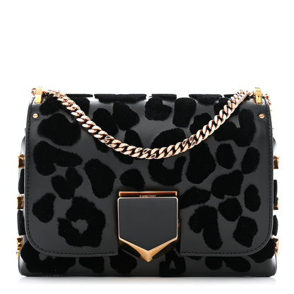 Jimmy Choo Calfskin Leopard Lockett Petite Shoulder Bag Black 1 of 10
