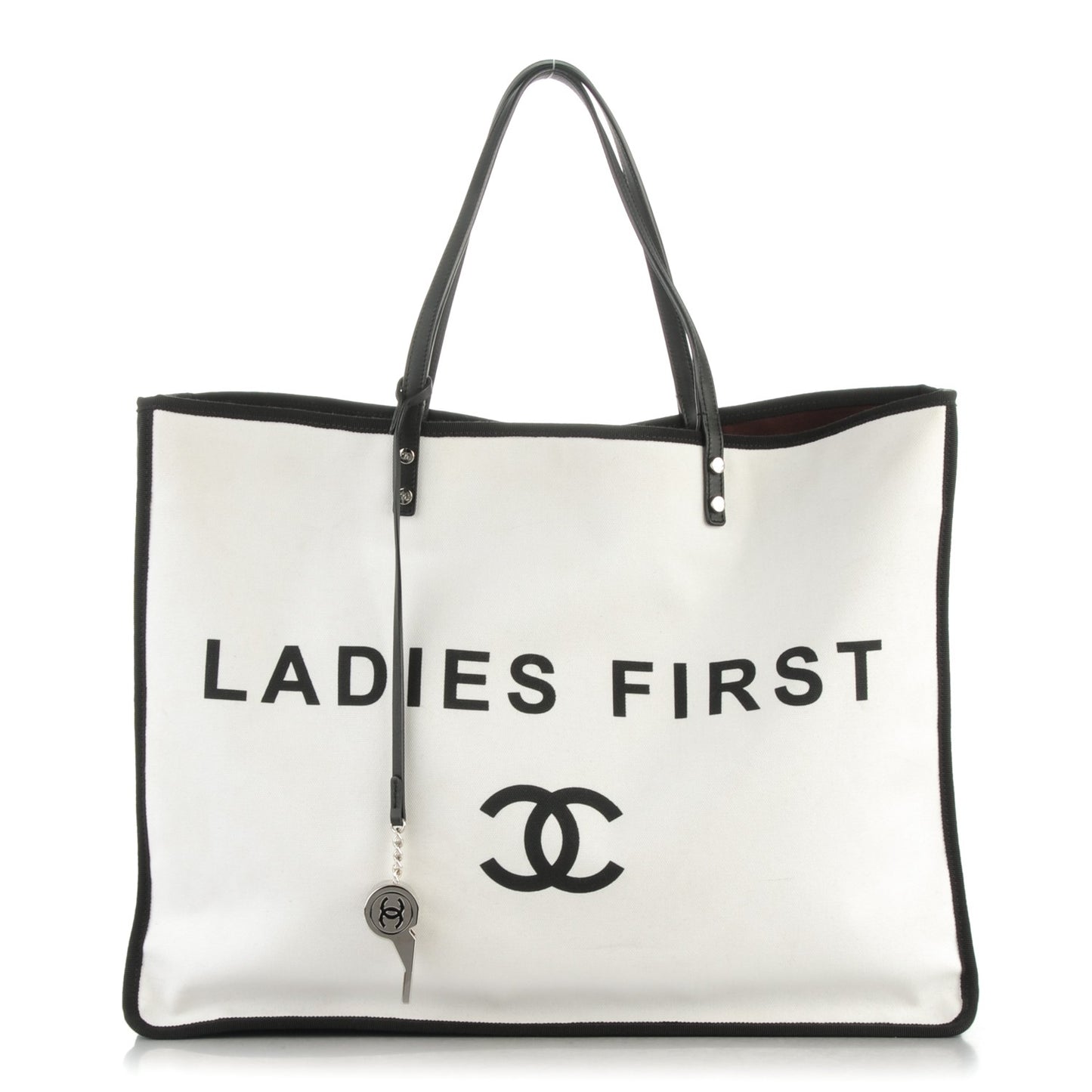 Canvas Calfskin Large Let's Demonstrate Tote White Black