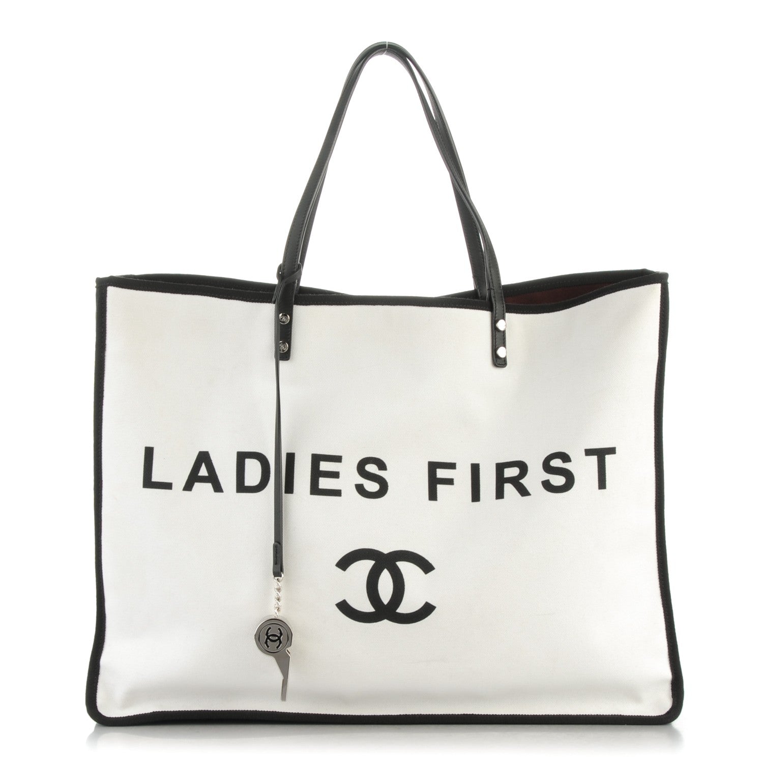 Chanel Canvas Calfskin Large Let's Demonstrate Tote White Black 1 of 6