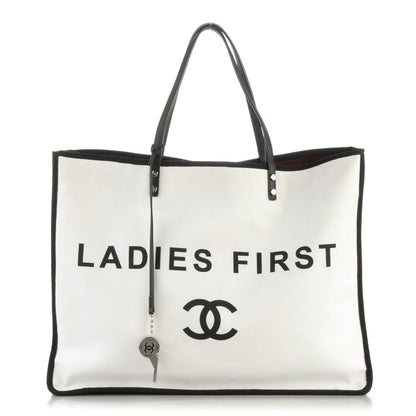 Chanel Canvas Calfskin Large Let's Demonstrate Tote White Black 1 of 6