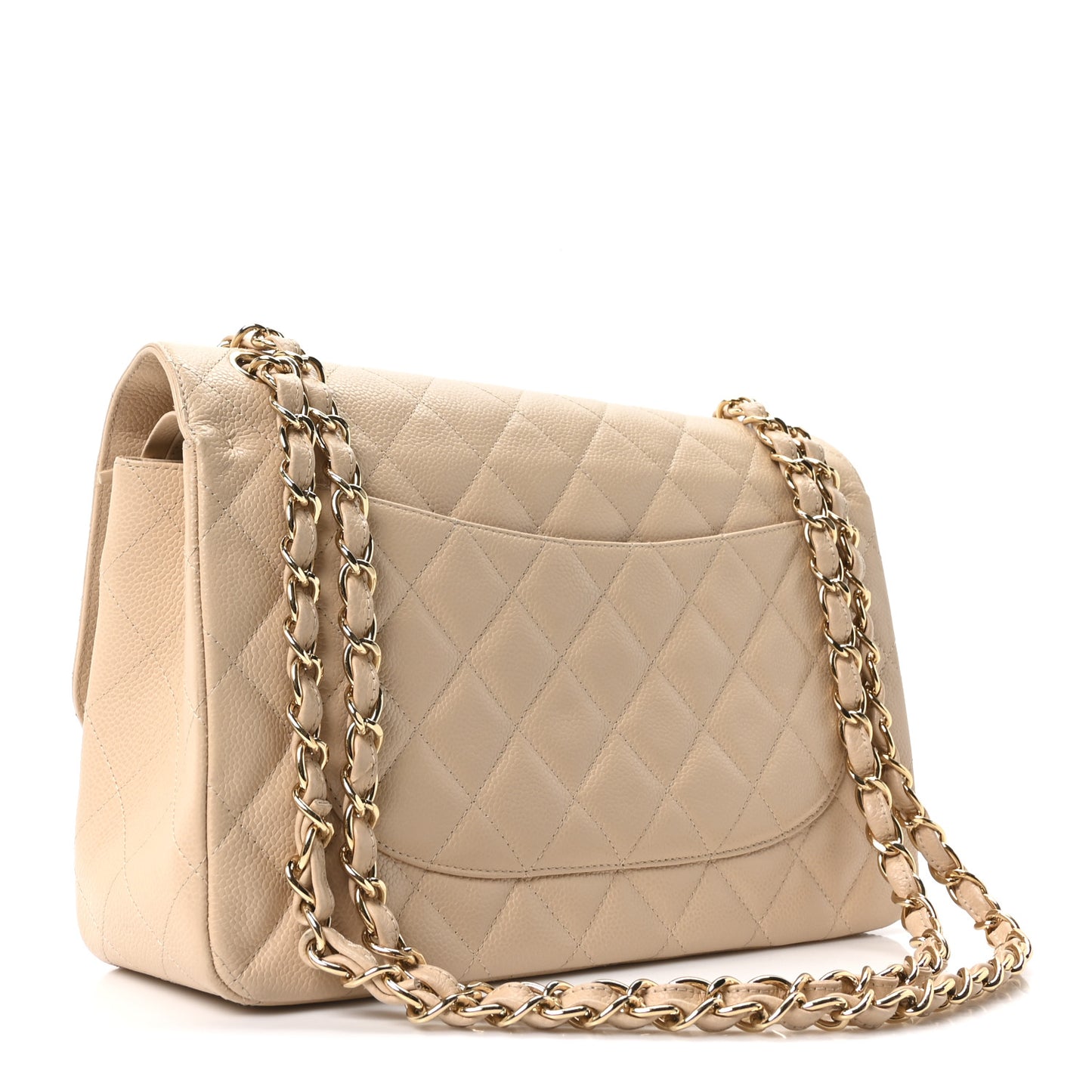 Caviar Quilted Jumbo Double Flap Beige Clair