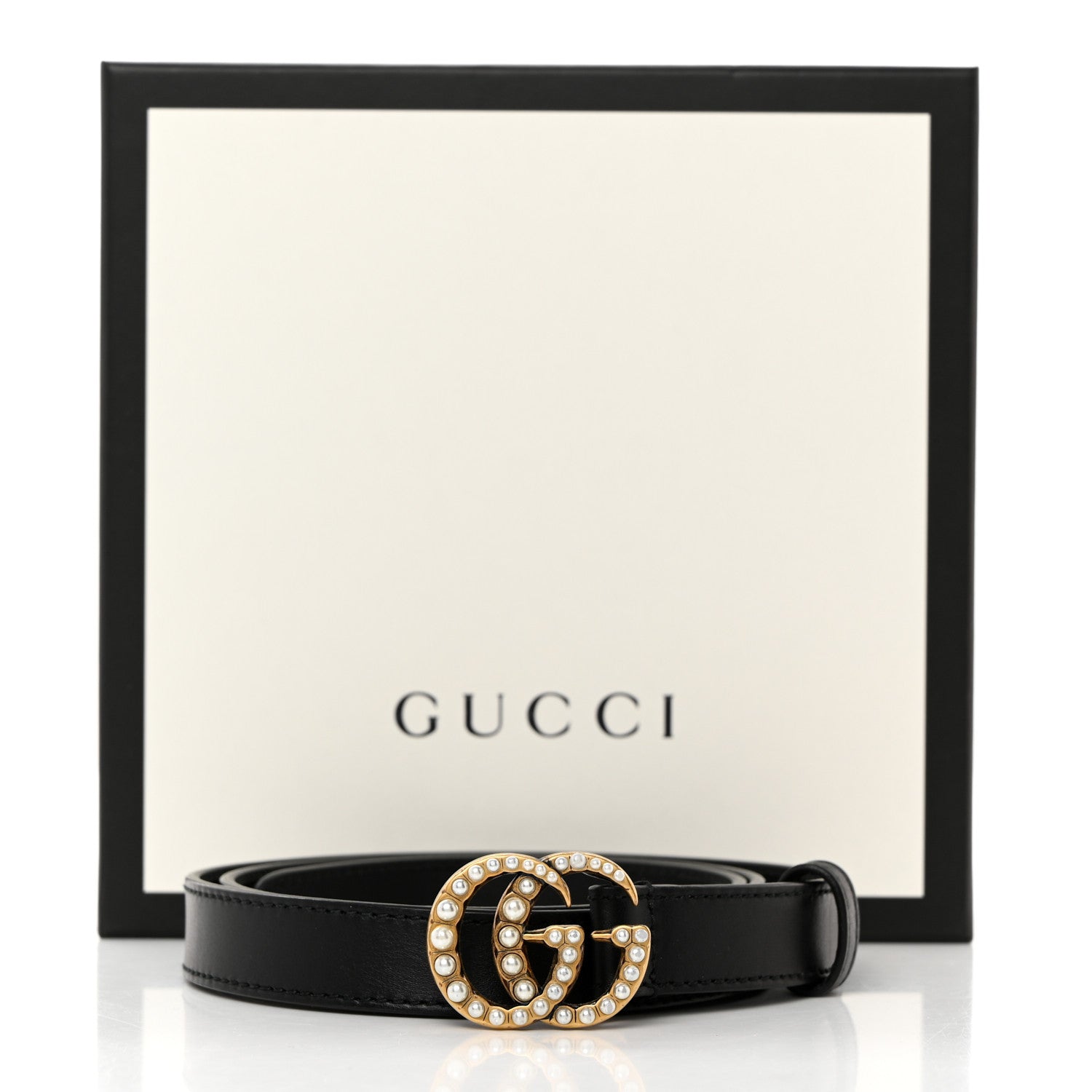 Gucci Calfskin Pearl Double G 20mm Belt 80 32 Black Cream 6 of 6