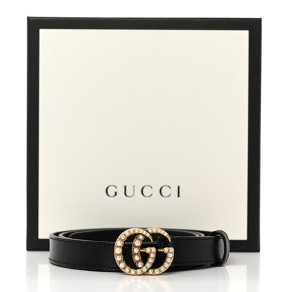 Gucci Calfskin Pearl Double G 20mm Belt 80 32 Black Cream 6 of 6