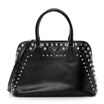 Prada Saffiano Vernice Small Crystal Pyramid Bag Black 1 of 16