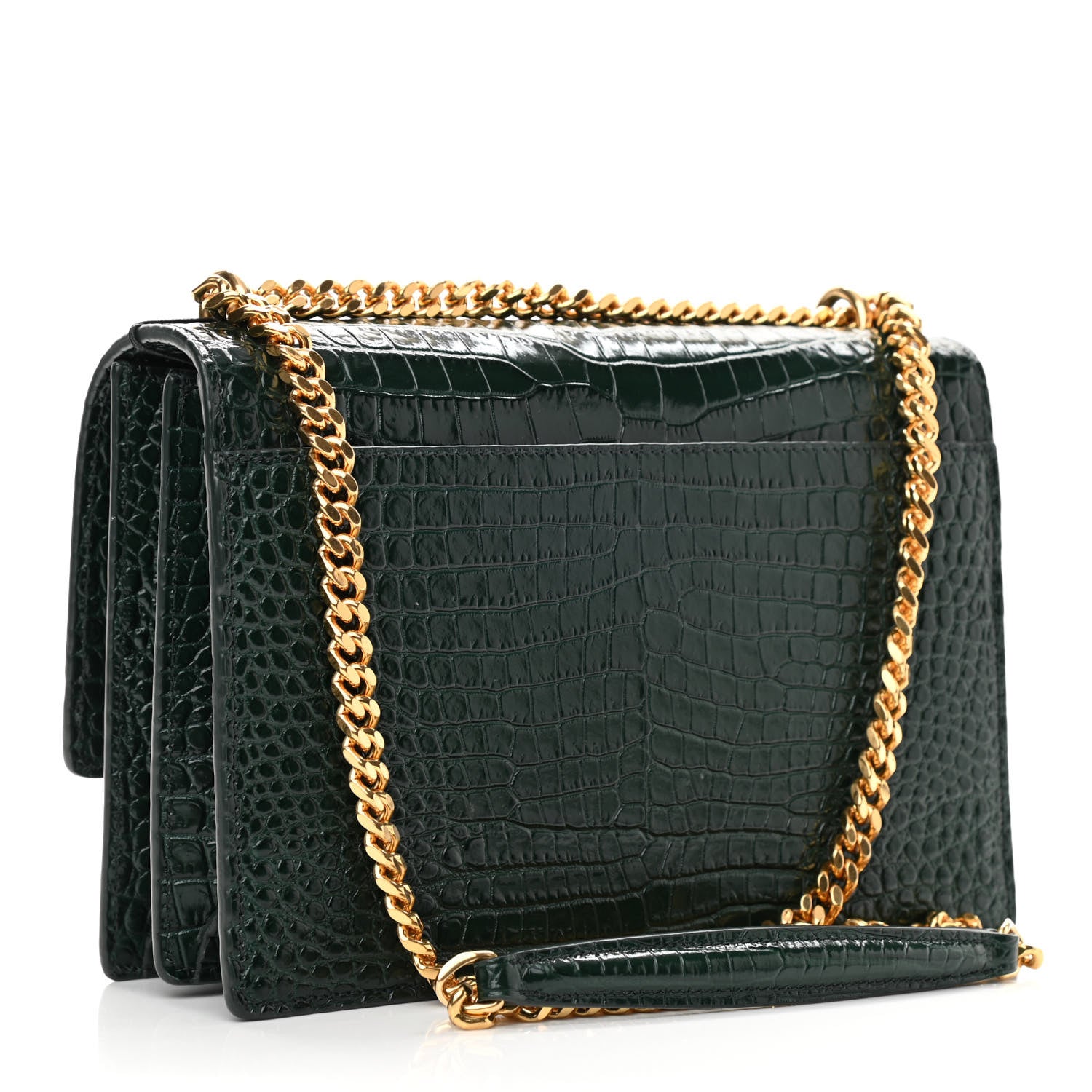 Saint Laurent Calfskin Crocodile Embossed Medium Monogram Sunset Dark Mint 2 of 8