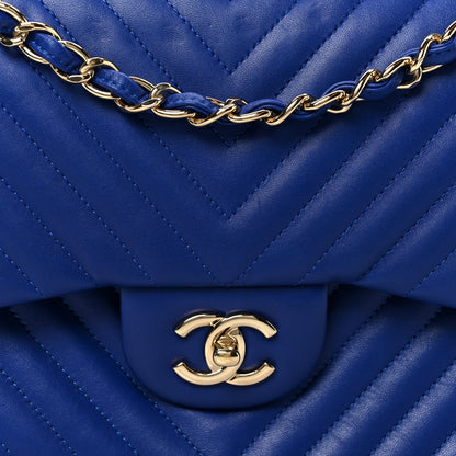 Chanel Lambskin Chevron Quilted Jumbo Double Flap Navy Blue 9 of 11