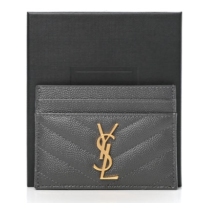 Saint Laurent Grain De Poudre Matelasse Chevron Monogram Credit Card Case Storm 8 of 8