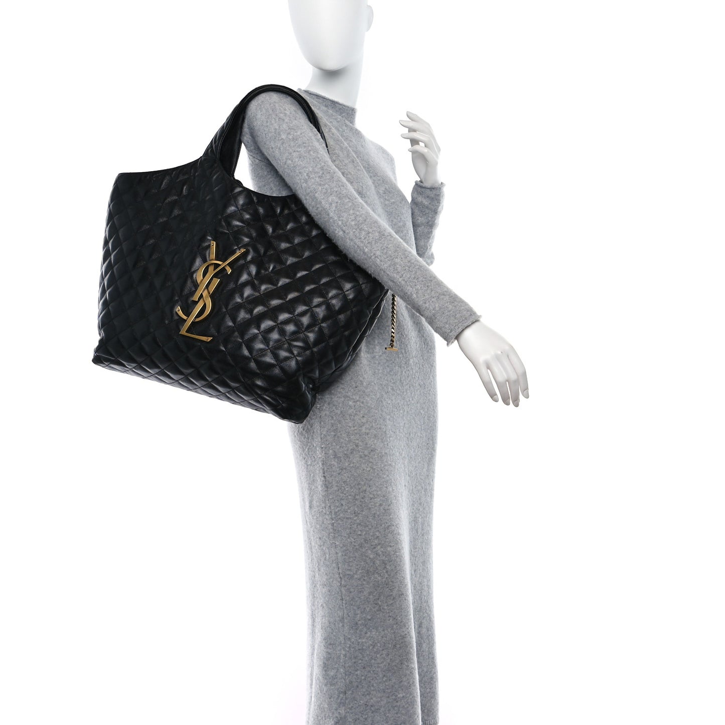 SAINT LAURENT Lambskin Quilted Maxi Icare Shopping Tote Black