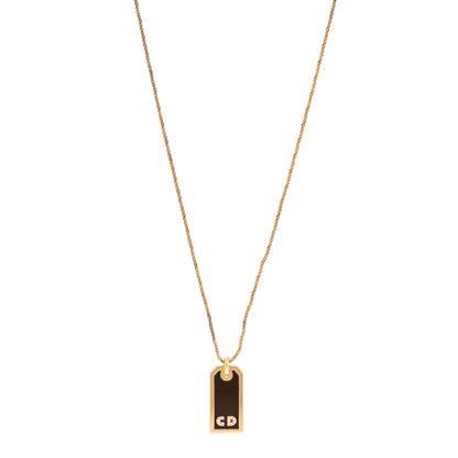Christian Dior Metal Crystal Enamel CD Tag Necklace Gold Brown 1 of 5