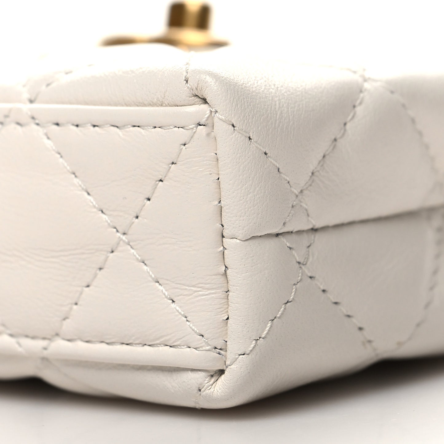 Shiny Aged Calfskin Quilted Mini Nano Kelly Shopper White