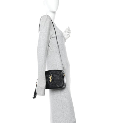 Saint Laurent Patent Calfskin Crocodile Embossed Monogram Lou Camera Bag Black 2 of 11