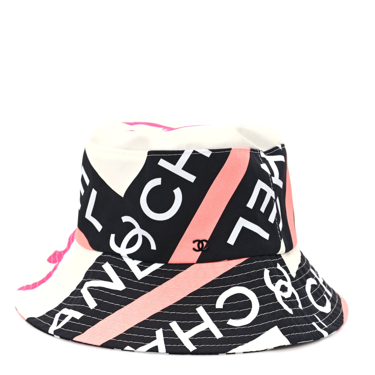 Chanel Cotton Logo Cloche Hat S Ecru Black Pink 3 of 9