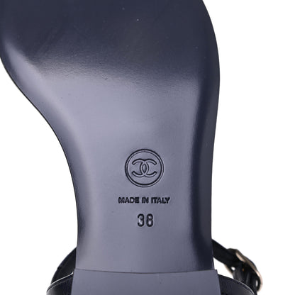 Chanel Lambskin Crystal CC Thong Sandals 38 Navy 6 of 9