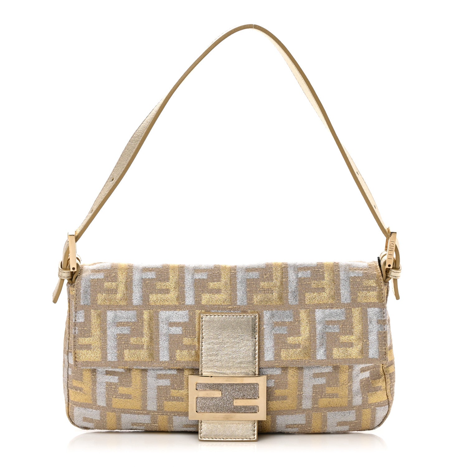Fendi Metallic Lurex Zucca Baguette Gold Silver 1 of 14