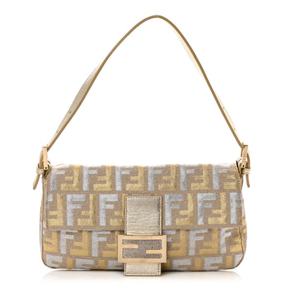 Fendi Metallic Lurex Zucca Baguette Gold Silver 1 of 14