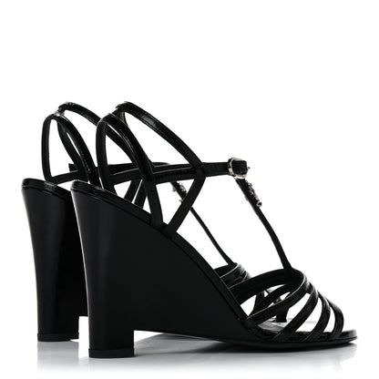 Chanel Patent Goatskin Chain CC Wedge Sandals 38 Black 4 of 12