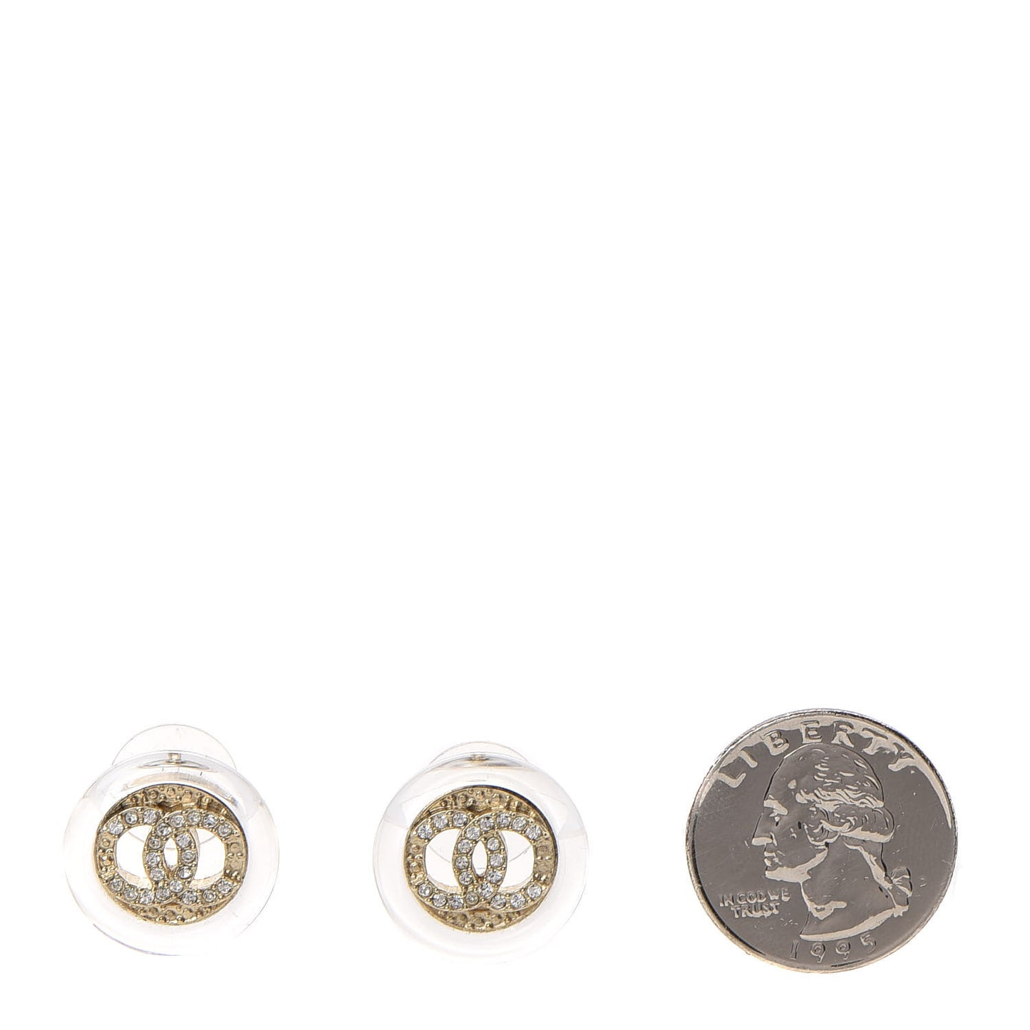 Pearl Crystal CC Round Earrings Gold