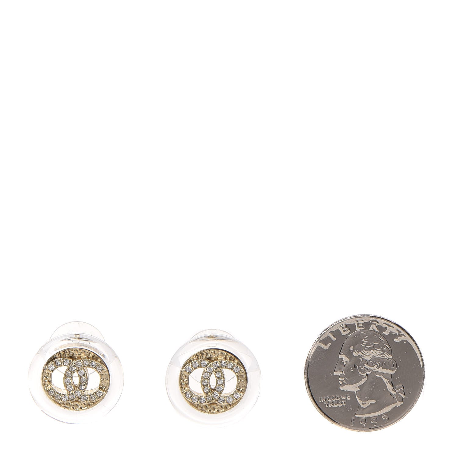 Chanel Pearl Crystal CC Round Earrings Gold 2 of 5