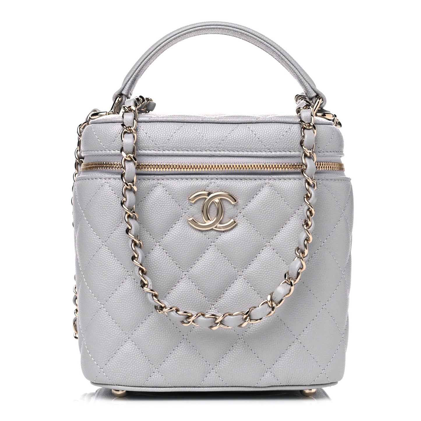 Caviar Quilted Small Top Handle Vanity Case With Chain Grey